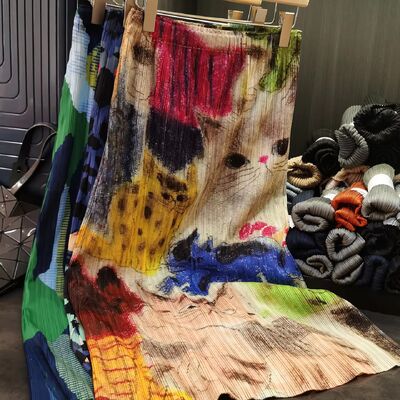 Summer Retro Women's Mid-Length Skirt Simple Versatile Elastic Waist Casual Mid-Length Printed Skirt Contrasting Pleats for