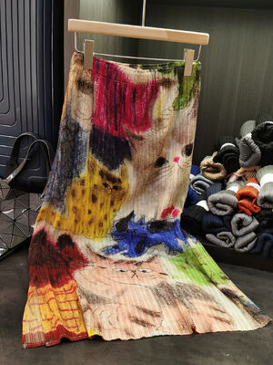 Summer Retro Women's Mid-Length Skirt Simple Versatile Elastic Waist Casual Mid-Length Printed Skirt Contrasting Pleats for