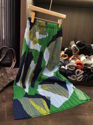 Summer Retro Women's Mid-Length Skirt Simple Versatile Elastic Waist Casual Mid-Length Printed Skirt Contrasting Pleats for