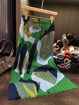 Summer Retro Women's Mid-Length Skirt Simple Versatile Elastic Waist Casual Mid-Length Printed Skirt Contrasting Pleats for