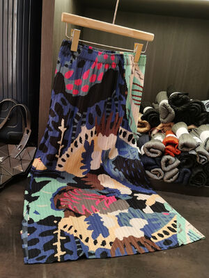 Summer Retro Women's Mid-Length Skirt Simple Versatile Elastic Waist Casual Mid-Length Printed Skirt Contrasting Pleats for