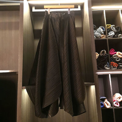 High-End Women's Casual Elegant Versatile Slimming Loose Pleated Wide-Leg Skirt Pants Solid Color Irregular Elastic High