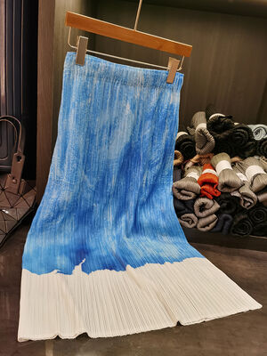 Women's High-Grade A-Line Midi Skirt Blue White Ink Contrast Printed Casual Summer Temperament All-Match Thin Blue White A- Line