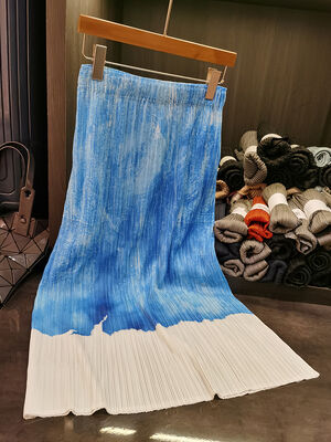 Women's High-Grade A-Line Midi Skirt Blue White Ink Contrast Printed Casual Summer Temperament All-Match Thin Blue White A- Line