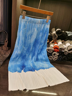 Women's High-Grade A-Line Midi Skirt Blue White Ink Contrast Printed Casual Summer Temperament All-Match Thin Blue White A- Line