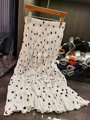 Niche Design Elegant A-Line High Waist Skirt for Women Spring Summer Wave Dot Printed Pleated Skirt Casual Chiffon Natural