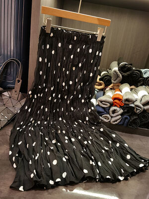 Niche Design Elegant A-Line High Waist Skirt for Women Spring Summer Wave Dot Printed Pleated Skirt Casual Chiffon Natural