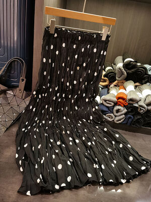 Niche Design Elegant A-Line High Waist Skirt for Women Spring Summer Wave Dot Printed Pleated Skirt Casual Chiffon Natural