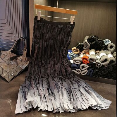High-End Gradient Color Pleated A-Line Skirt Simple and Elegant New Style Versatile Long Skirt for Casual Summer Work Clothing