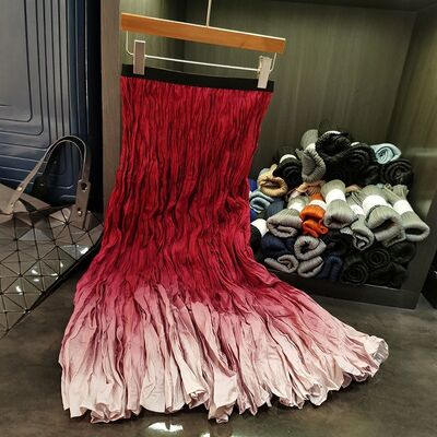 High-End Gradient Color Pleated A-Line Skirt Simple and Elegant New Style Versatile Long Skirt for Casual Summer Work Clothing