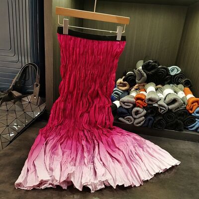 High-End Gradient Color Pleated A-Line Skirt Simple and Elegant New Style Versatile Long Skirt for Casual Summer Work Clothing