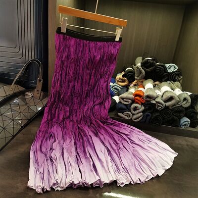 High-End Gradient Color Pleated A-Line Skirt Simple and Elegant New Style Versatile Long Skirt for Casual Summer Work Clothing