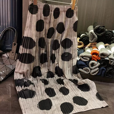 Women's Polisette A-Line Summer Skirt High Waist Printed Slim Velvet Pleated Design Niche Look for Spring and Summer