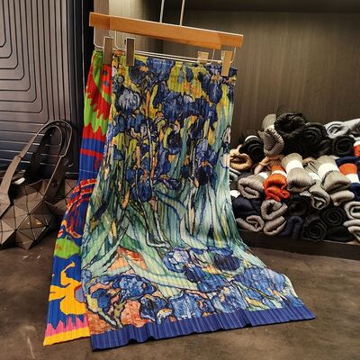 Summer Retro Tie-Dye Print Midi Skirt Unique Design High Waist A-Line Versatile Slimming Casual Style for Women