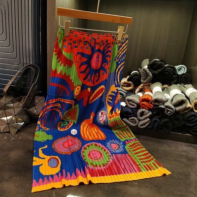 Summer Retro Tie-Dye Print Midi Skirt Unique Design High Waist A-Line Versatile Slimming Casual Style for Women