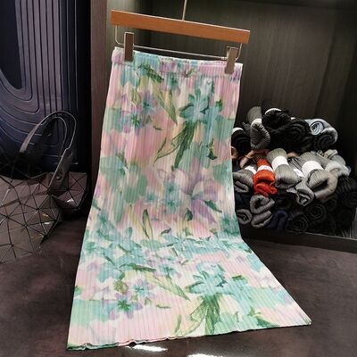 Niche Fashion High-End Mid-Length Skirt Floral Pleated Slimming Elastic Waist Casual Style Versatile for Spring and Summer