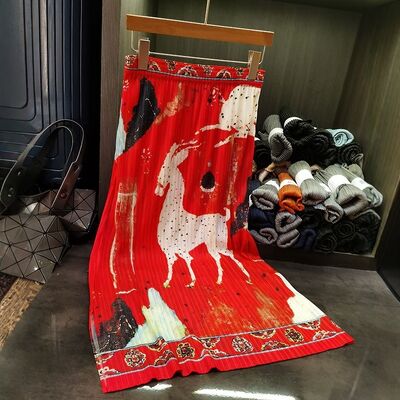 Vintage Summer Elegant A-Line Midi Skirt with  Print Simple Elastic Waist Versatile Slimming Natural Waistline