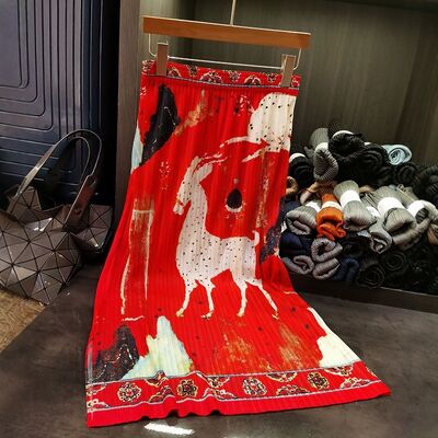 Vintage Summer Elegant A-Line Midi Skirt with  Print Simple Elastic Waist Versatile Slimming Natural Waistline