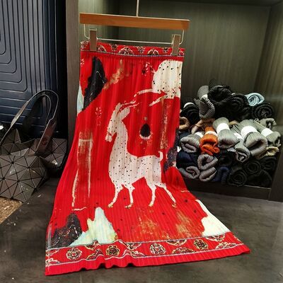 Vintage Summer Elegant A-Line Midi Skirt with  Print Simple Elastic Waist Versatile Slimming Natural Waistline