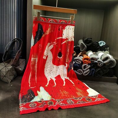 Vintage Summer Elegant A-Line Midi Skirt with  Print Simple Elastic Waist Versatile Slimming Natural Waistline