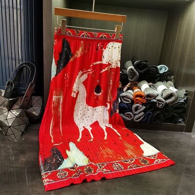 Vintage Summer Elegant A-Line Midi Skirt with  Print Simple Elastic Waist Versatile Slimming Natural Waistline