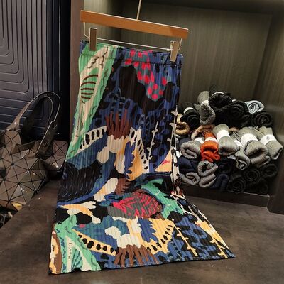 Summer Fashion Printed Midi Skirt Unique Vacation Style Casual High Waist with Natural Waistline Pocket Pleated A-Line Design