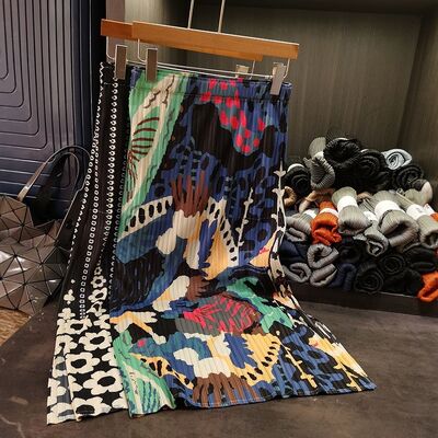 Summer Fashion Printed Midi Skirt Unique Vacation Style Casual High Waist with Natural Waistline Pocket Pleated A-Line Design