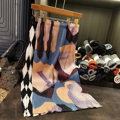 High-End Spring Summer A-Line Skirt New Style Pleated Colorful Printed Elegant Versatile Slimming Look Elastic Waist Chiffon
