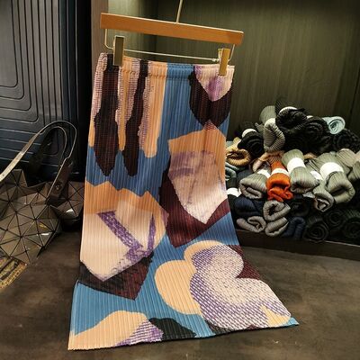 High-End Spring Summer A-Line Skirt New Style Pleated Colorful Printed Elegant Versatile Slimming Look Elastic Waist Chiffon