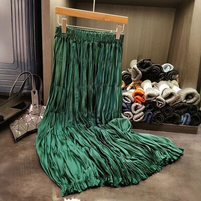 High-end Fashion Solid Color Pleated Skirt Temperament Versatile Slimming A-line Skirt for Women in Summer