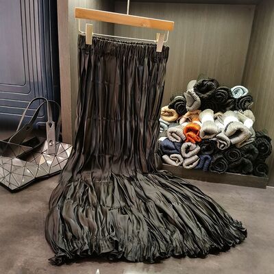 High-end Fashion Solid Color Pleated Skirt Temperament Versatile Slimming A-line Skirt for Women in Summer