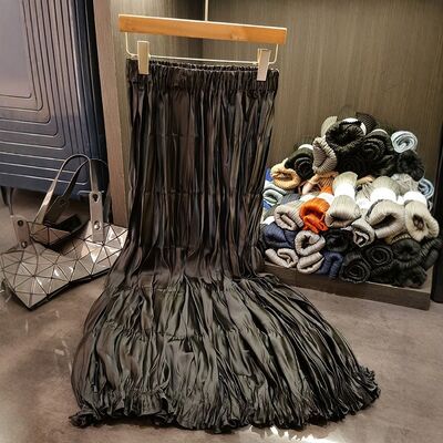 High-end Fashion Solid Color Pleated Skirt Temperament Versatile Slimming A-line Skirt for Women in Summer