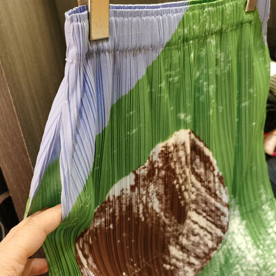 Elegant Simple Summer Skirt New Pleated Geometric Print Contrasting Colors Slimming High Waist Flared Casual Natural