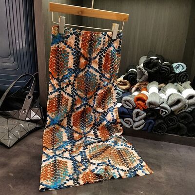 Women's High Waist Slit Fish Scale Print Skirt Elegant Versatile Slimming Casual New Summer Look Chiffon High Waist