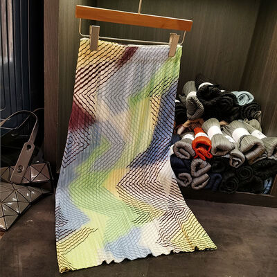 Women's Summer New Fashion Elegant and Versatile Mid-Length Pleated Satin Skirt with Elastic Waist Printed