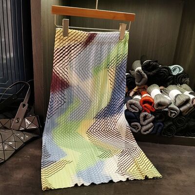 Women's Summer New Fashion Elegant and Versatile Mid-Length Pleated Satin Skirt with Elastic Waist Printed