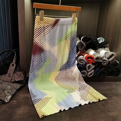 Women's Summer New Fashion Elegant and Versatile Mid-Length Pleated Satin Skirt with Elastic Waist Printed