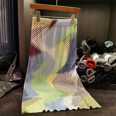 Women's Summer New Fashion Elegant and Versatile Mid-Length Pleated Satin Skirt with Elastic Waist Printed