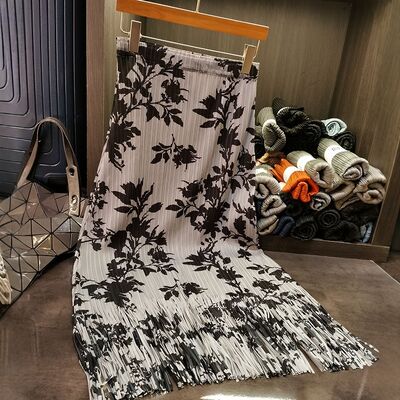 Women's New High-Waisted Chinese Style Floral Printed Midi Skirt Versatile Casual Hip Length Pleated Skirt for Summer