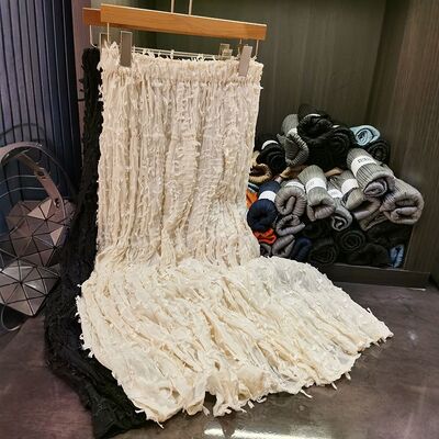 High-End Midi Skirt Frayed Hem Elegant Solid Color Versatile Elastic Waist Slimming Mid-Length Fit Casual French Summer