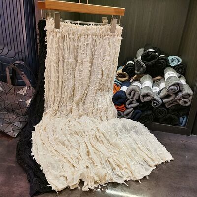 High-End Midi Skirt Frayed Hem Elegant Solid Color Versatile Elastic Waist Slimming Mid-Length Fit Casual French Summer