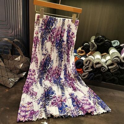 Vintage Printed Half-Length Skirt Elegant Summer Fish Tail Design Elastic Waist Versatile Half-Length Fishtail Skirt