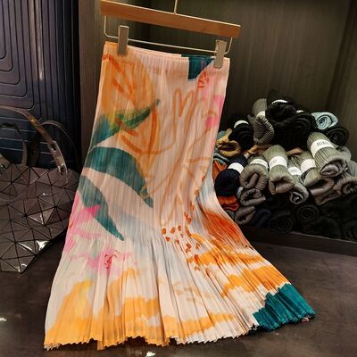 Vintage Printed Half-Length Skirt Elegant Summer Fish Tail Design Elastic Waist Versatile Half-Length Fishtail Skirt