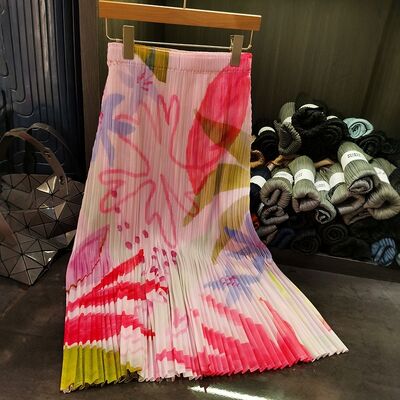 Vintage Printed Half-Length Skirt Elegant Summer Fish Tail Design Elastic Waist Versatile Half-Length Fishtail Skirt