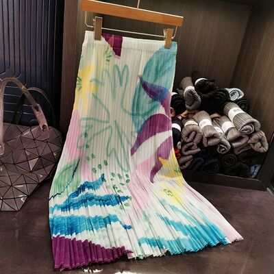 Vintage Printed Half-Length Skirt Elegant Summer Fish Tail Design Elastic Waist Versatile Half-Length Fishtail Skirt