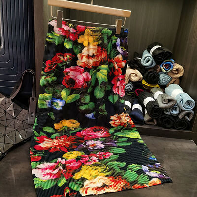 High-End Summer A-Line Skirt with Fresh Ink Wash Pleated Floral Design Vintage Style Elastic Waist and Slimming Effect