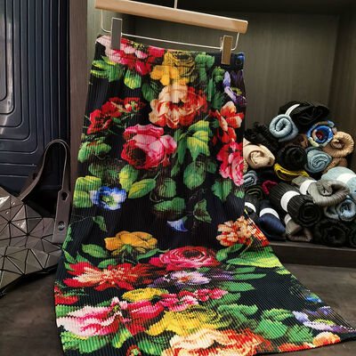 High-End Summer A-Line Skirt with Fresh Ink Wash Pleated Floral Design Vintage Style Elastic Waist and Slimming Effect