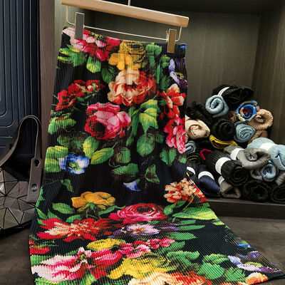 High-End Summer A-Line Skirt with Fresh Ink Wash Pleated Floral Design Vintage Style Elastic Waist and Slimming Effect