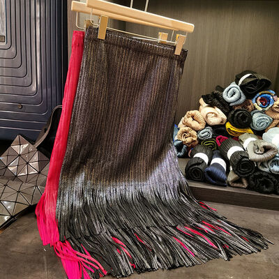 Solid Color Pleated Skirt for Women's Summer Temperament, High Waist Slimming Tassel Skirt