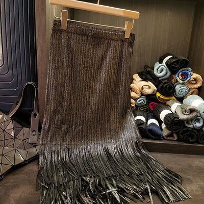 Solid Color Pleated Skirt for Women's Summer Temperament, High Waist Slimming Tassel Skirt